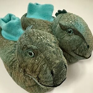 Disney Store Green Dinosaur Slippers with Blue Lining Kids Small
